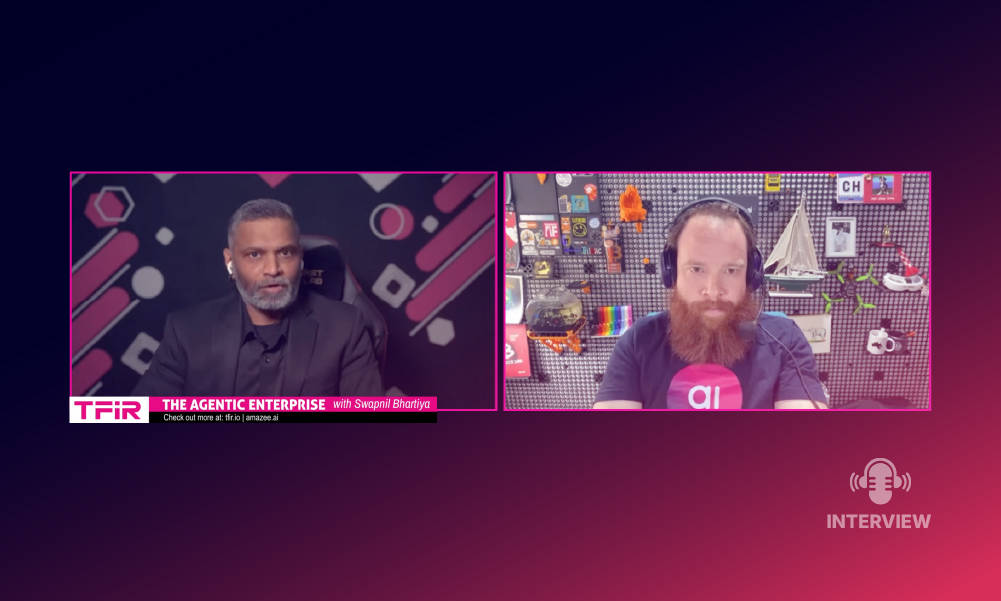 TFiR "The Agentic Enterprise" video interview featuring a side-by-side split screen of host Swapnil Bhartiya andMichael Schmid